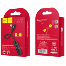 Переходник Hoco LS18 2in1 Lightning to 2 Lightning, черный