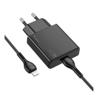 Сетевое зарядное устройство Hoco N37 Delgado Dual Port (PD20W) charger set (Typ-C to iPone) Черный