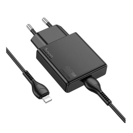 Сетевое зарядное устройство Hoco N37 Delgado Dual Port (PD20W) charger set (Typ-C to iPone) Черный