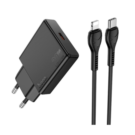 Сетевое зарядное устройство Hoco N37 Delgado Dual Port (PD20W) charger set (Typ-C to iPone) Черный
