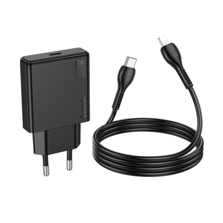 Сетевое зарядное устройство Hoco N37 Delgado Dual Port (PD20W) charger set (Typ-C to iPone) Черный