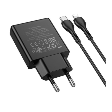 Сетевое зарядное устройство Hoco N37 Delgado Dual Port (PD20W) charger set (Typ-C to iPone) Черный