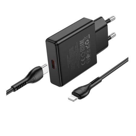 Сетевое зарядное устройство Hoco N37 Delgado Dual Port (PD20W) charger set (Typ-C to iPone) Черный