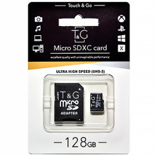 Карта памяти microSDXC 128Gb T&G (UHS-3)(Class 10) + Adapter SD