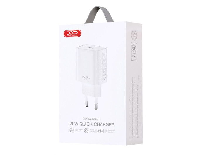 Мережеве зарядний пристрій XO CE15 (EU) PD20W USB-C Fast Charging Charger with Lightning Cable White