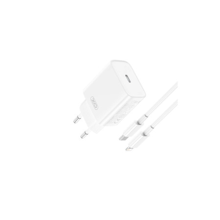 Сетевое зарядное устройство XO CE15 (EU) PD20W USB-C Fast Charging Charger with Lightning Cable White