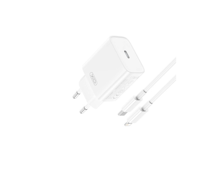 Мережеве зарядний пристрій XO CE15 (EU) PD20W USB-C Fast Charging Charger with Lightning Cable White