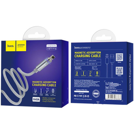 Кабель USB Hoco U40A Magnetic Adsorption Lightning (1.2m) (Серый / Grey)