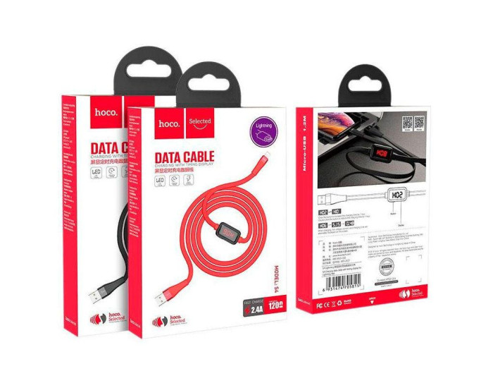 Кабель USB Hoco S4 with Display USB to Lightning (2.4A/1m) Black