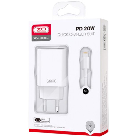 Сетевое зарядное устройство XO (1Type-C L90B) 20W + Cable Type-C to Lightning White