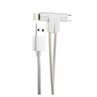 Кабель USB Magnetic 2in1 Micro in Lightning (2.1A) Silver/White