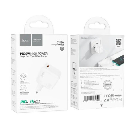 Сетевое зарядное устройство Hoco C112A Advantage (PD30W) (Белый / White)