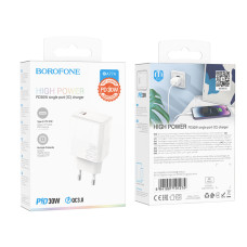 Мережеве зарядний пристрій Borofone BA77A (PD30W) (QC3.0 / 1USB-C) Білий