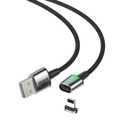Кабель USB Baseus Zinc Fabric Magnetic Lighting (CALXC-B01)  (2m) (черный \ Black)