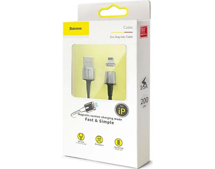 Кабель USB Baseus Zinc Fabric Magnetic USB to Lighting (2.4A/2m) черный (CALXC-B01)