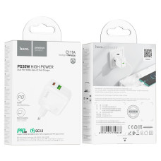 Сетевое зарядное устройство Hoco C111A Luky (1USB-C/1USB-A/PD30W/QC3.0/3A) White