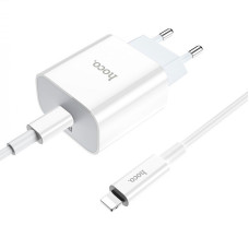 Мережеве зарядний пристрій 1Type-C Hoco (C76A) (PD 20W) з кабелем Type-C to Lightning (Білий / White)