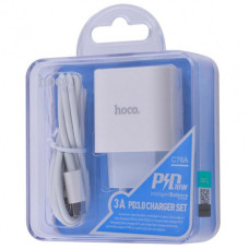 Мережеве зарядний пристрій 1Type-C Hoco (C76A) (PD 20W) з кабелем Type-C to Lightning (Білий / White)