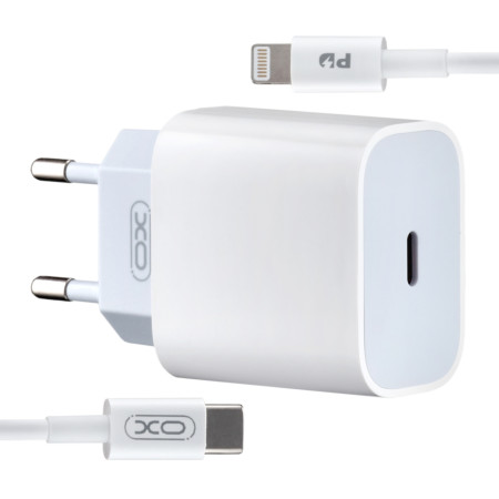 Сетевое зарядное устройство XO L77 EU (20W) Fast Charger с кабелемType-C to Lightning. White