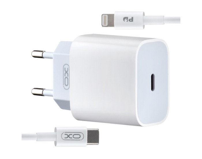 Мережеве зарядний пристрій XO L77 EU (20W) Fast Charger з кабелемType-C to Lightning. White