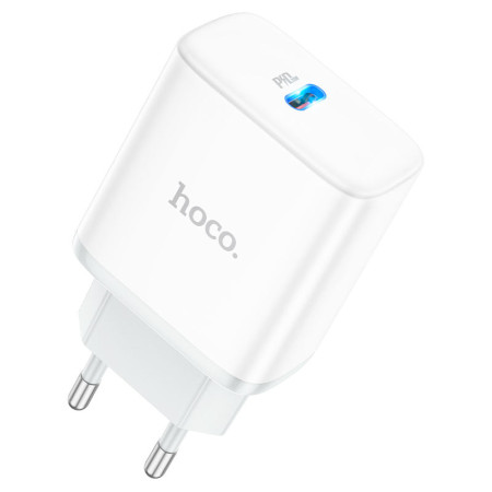 Сетевое зарядное устройство Hoco C104A Stage (1USB-C/PD20W) с кабелемTyp-c to iPhone Белый (Класс B)