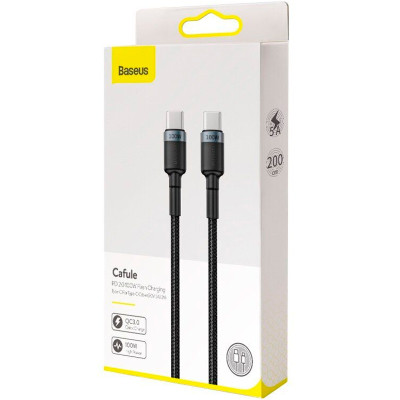 Кабель USB Baseus Cafule PD2.0 100W Type-C Type-C cable (20V 5A) (Gray+Black) (CATKLF-ALG1) (2m)