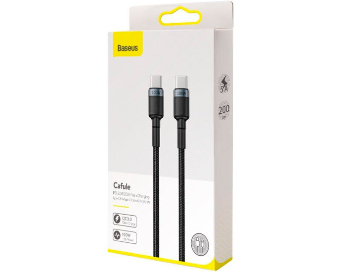 Кабель USB Baseus Cafule PD2.0 100W Type-C Type-C cable (20V 5A) (Gray+Black) (CATKLF-ALG1) (2m) 