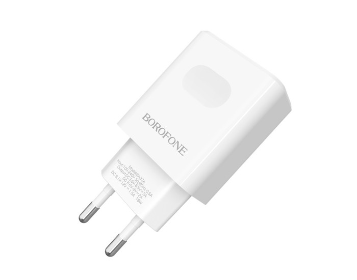 Мережеве зарядний пристрій Borofone BA32A Bright (QC3.0 1USB/3A) з кабелем Micro White