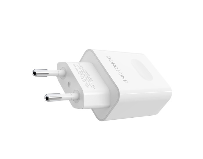 Мережеве зарядний пристрій Borofone BA32A Bright (QC3.0 1USB/3A) з кабелем Micro White
