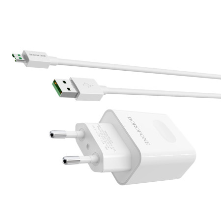 Сетевое зарядное устройство Borofone BA32A Bright (QC3.0 1USB/3A) с кабелем Micro White