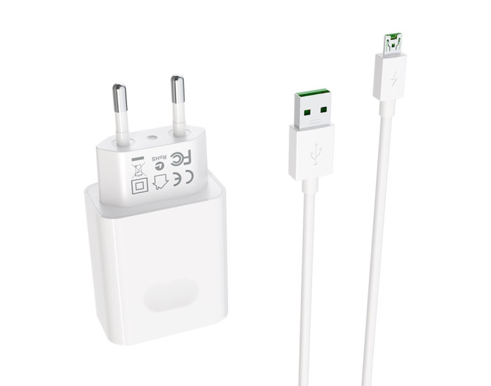 Мережеве зарядний пристрій Borofone BA32A Bright (QC3.0 1USB/3A) з кабелем Micro White