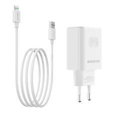 Мережеве зарядний пристрій Borofone BA32A Bright (QC3.0 1USB/3A) з кабелем Micro White
