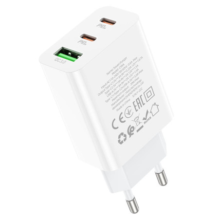 Сетевое зарядное устройство Hoco C99A (1USB + 2Type-C) (PD20W+QC3.0) Белый