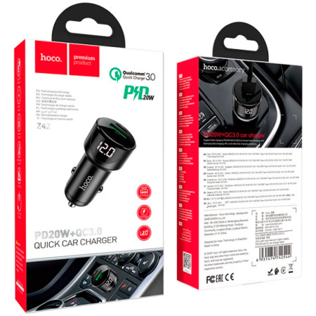 Автомобильное зарядное устройство Hoco 1USB + Type-C Hoco Z42 (PD20W+QC3.0) Black