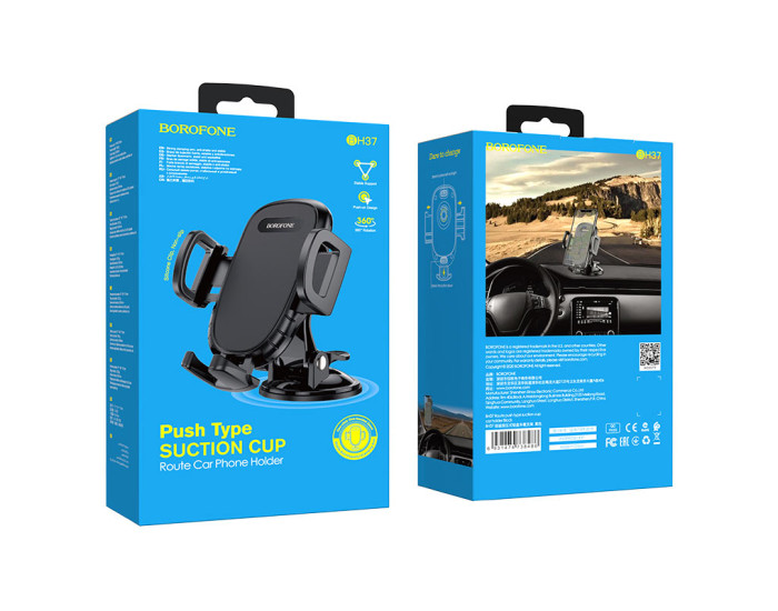 Автодержатель для телефона Borofone (BH37) Route Push Type Suction Cup Black