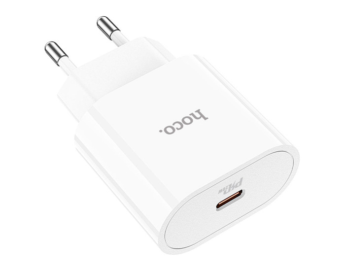 Мережеве зарядний пристрій 1Type-C Hoco (C94A)(PD 20W) з кабелем (Type-C-to-USB-C) (Білий / White)