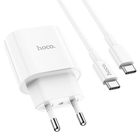 Сетевое зарядное устройство 1Type-C Hoco (C94A)(PD 20W) с кабелем (Type-C-to-USB-C) (Белый / White)