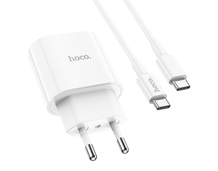 Мережеве зарядний пристрій 1Type-C Hoco (C94A)(PD 20W) з кабелем (Type-C-to-USB-C) (Білий / White)
