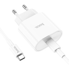 Сетевое зарядное устройство 1Type-C Hoco (C94A)(PD 20W) с кабелем (Type-C-to-USB-C) (Белый / White)