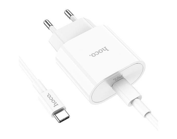 Мережеве зарядний пристрій 1Type-C Hoco (C94A)(PD 20W) з кабелем (Type-C-to-USB-C) (Білий / White)