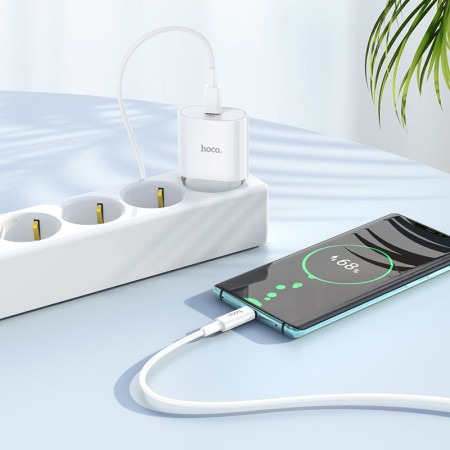 Сетевое зарядное устройство 1Type-C Hoco (C94A)(PD 20W) с кабелем (Type-C-to-USB-C) (Белый / White)