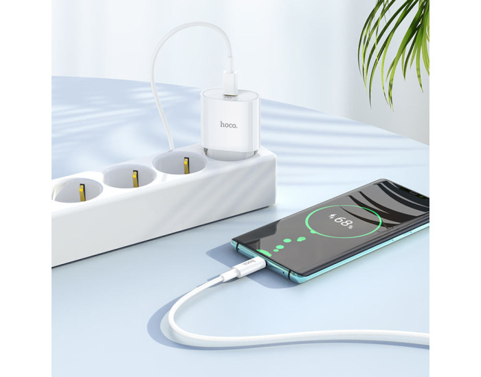 Мережеве зарядний пристрій 1Type-C Hoco (C94A)(PD 20W) з кабелем (Type-C-to-USB-C) (Білий / White)