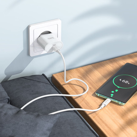 Сетевое зарядное устройство 1Type-C Hoco (C94A)(PD 20W) с кабелем (Type-C-to-USB-C) (Белый / White)