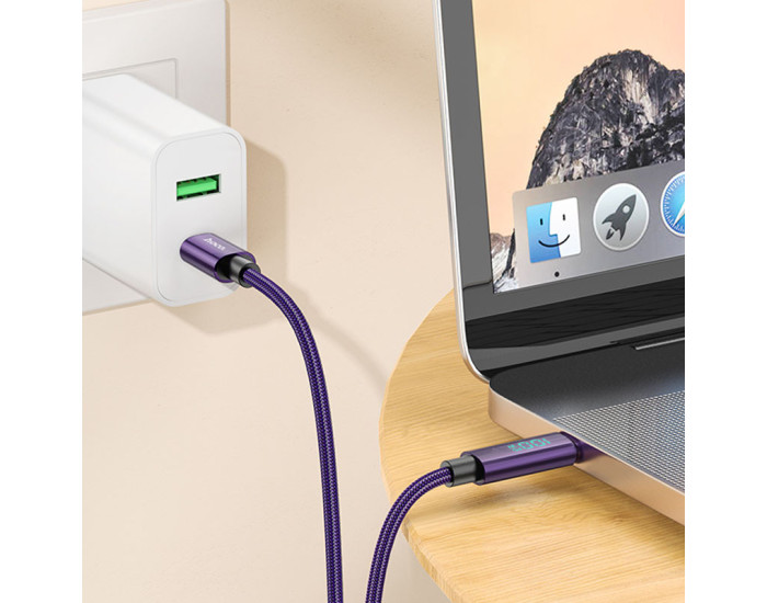Кабель USB-C Hoco U125 Benefit Type-C to Type-C (100W/1.2m) Purple