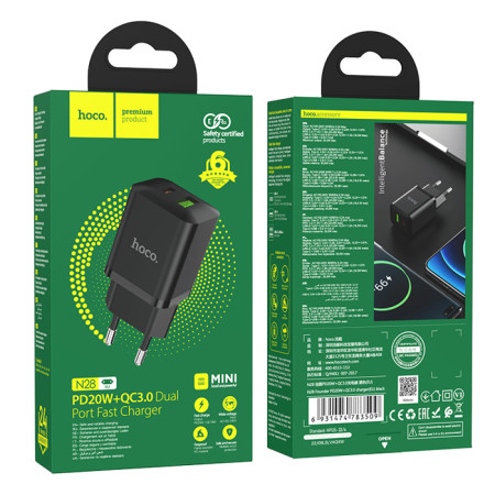 Сетевое зарядное устройство Hoco N28 Founder (USB-C/USB-A/PD20W) Черный