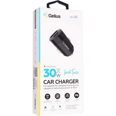 Автомобильное зарядное устройство Gelius Pro Inch Twix (GP-CC010 USB+Type-C QC/PD)(30 Watt) Black