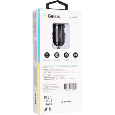 Автомобильное зарядное устройство Gelius Pro Inch Twix (GP-CC010 USB+Type-C QC/PD)(30 Watt) Black