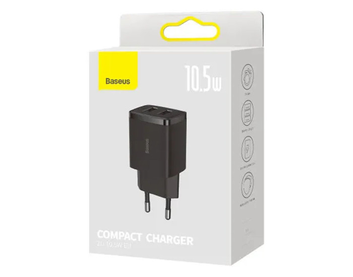 Мережеве зарядний пристрій Baseus Compact Charger 10.5W (CCXJ01) (Чорний  Black)