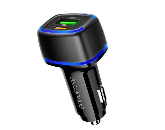 Автомобильное зарядное устройство Borofone (BZ14A) Mercury (PD20W+QC3.0 USB-A/USB-C/3A) Black