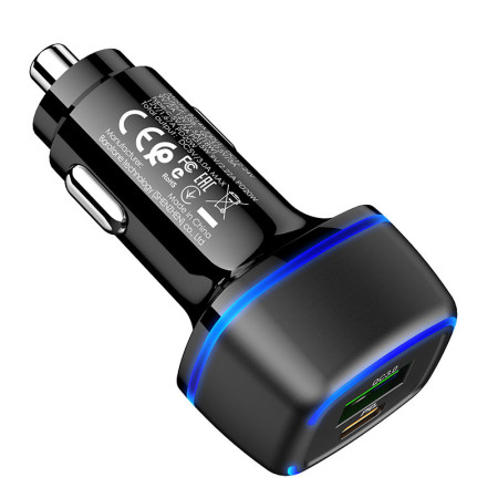 Автомобильное зарядное устройство Borofone (BZ14A) Mercury (PD20W+QC3.0 USB-A/USB-C/3A) Black